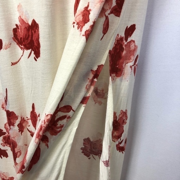 Lush Red Floral Ivory High Neck Long Maxi Dress With Side Slit S - Picture 4 of 6